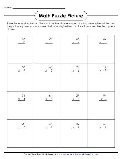 Presidents' Day Math - Presidents Math Puzzle - Multiplication (Printable PDF Worksheet)