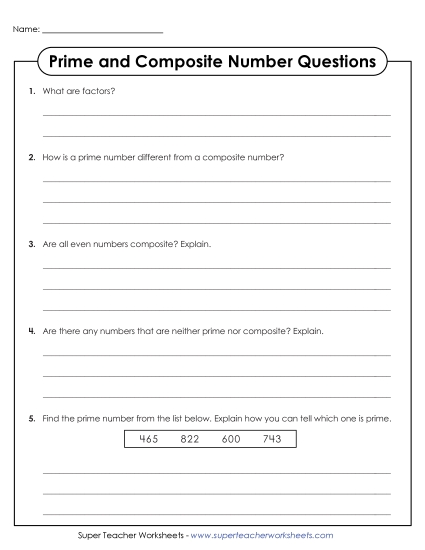 Prime & Composite - Prime & Composite Number Questions (Printable PDF Worksheet)