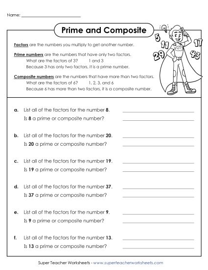 Prime Numbers - Prime & Composite Numbers 2 (Printable PDF Worksheet)