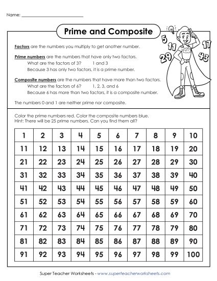 Prime Number Chart - Prime vs Composite Coloring Chart (Printable PDF Worksheet)