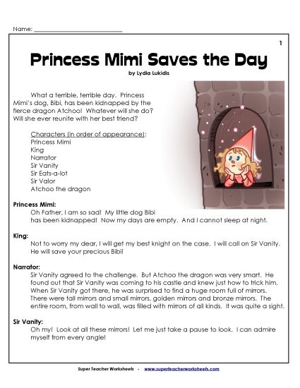 Princess Mimi Saves the Day (Printable PDF Worksheet)