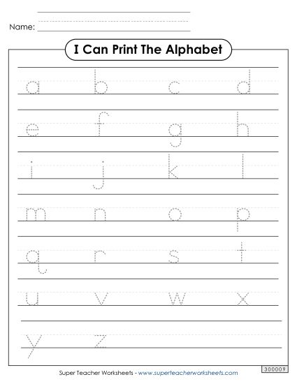 Whole Alphabet - Print the Alphabet (Lowercase) (Printable PDF Worksheet)