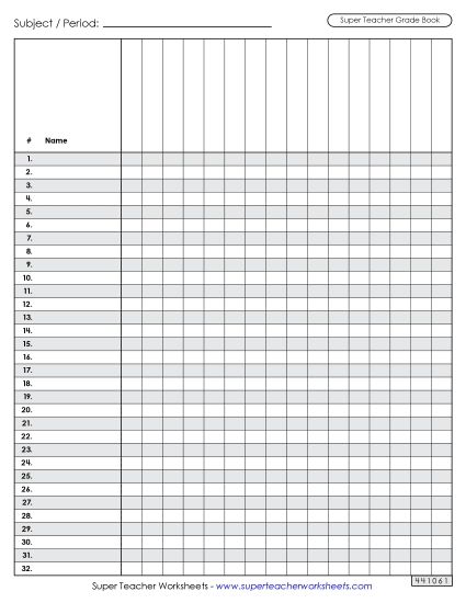 Planbooks & Gradebooks - Printable Gradebook (Printable PDF Worksheet)