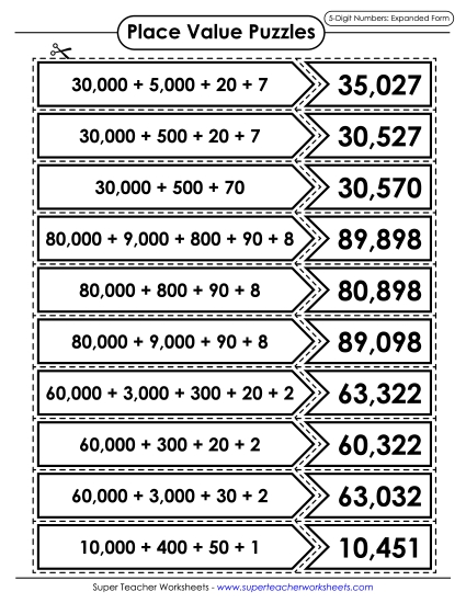 Printable Place Value (5-Digit) Worksheet (Printable PDF Worksheet)
