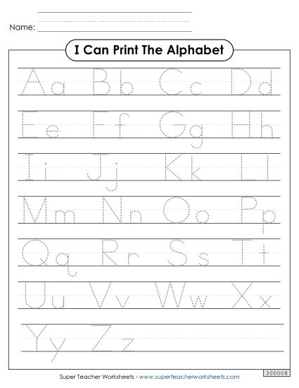 Trace & Print - Printing Practice (Both Upper and Lower) (Printable PDF Worksheet)