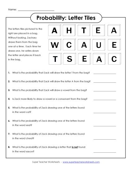 Probability Letter Tiles (Printable PDF Worksheet)