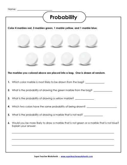 Probability Marbles #2 (Basic) (Printable PDF Worksheet)