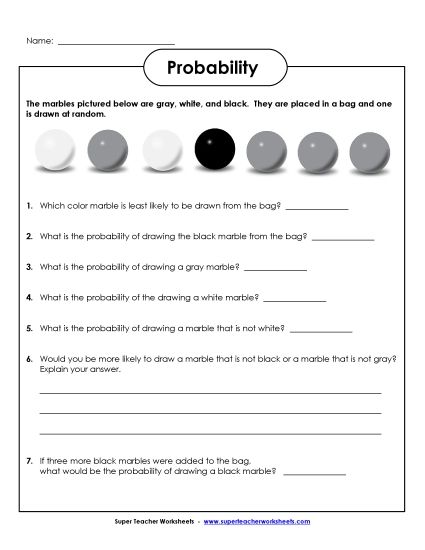 Probability Marbles (Basic) (Printable PDF Worksheet)
