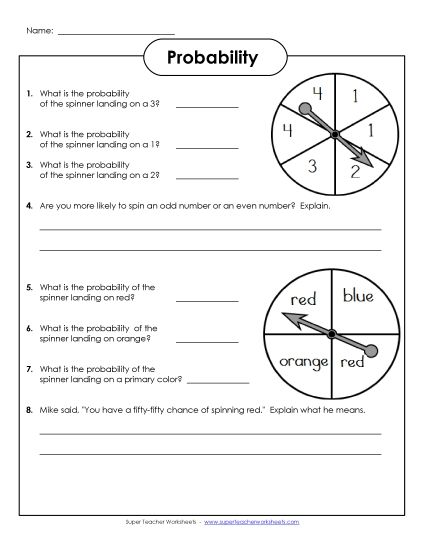 Probability Spinners (Basic) (Printable PDF Worksheet)