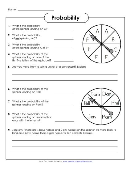Probability Spinners (Intermediate 1) (Printable PDF Worksheet)