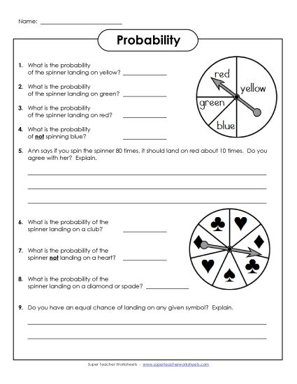 Probability Spinners (Intermediate 2) (Printable PDF Worksheet)