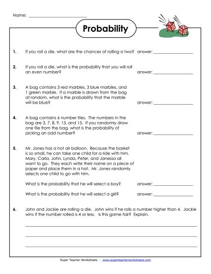 Probability Word Problems (Printable PDF Worksheet)