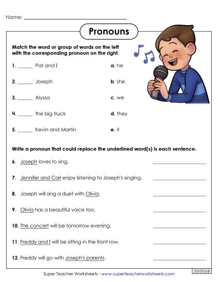 Basic Pronouns - Pronoun Match (Printable PDF Worksheet)