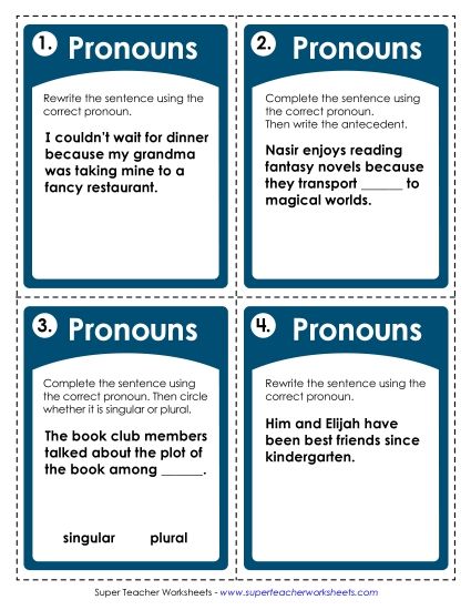 Task Cards - Pronoun Task Cards (Advanced) (Printable PDF Worksheet)