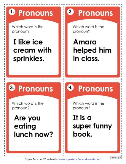 Task Cards - Pronouns (Basic) (Printable PDF Worksheet)