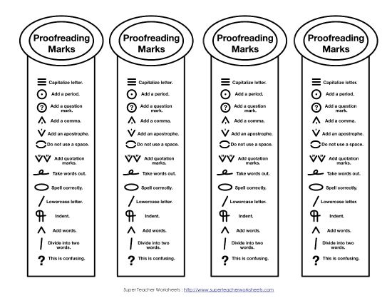 Proofreading Bookmarks - Proofreading Bookmarks - Advanced (Printable PDF Worksheet)