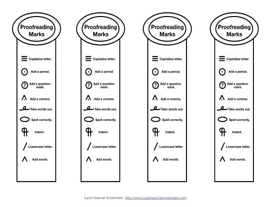 Proofreading Bookmarks - Proofreading Bookmarks - Intermediate (Printable PDF Worksheet)