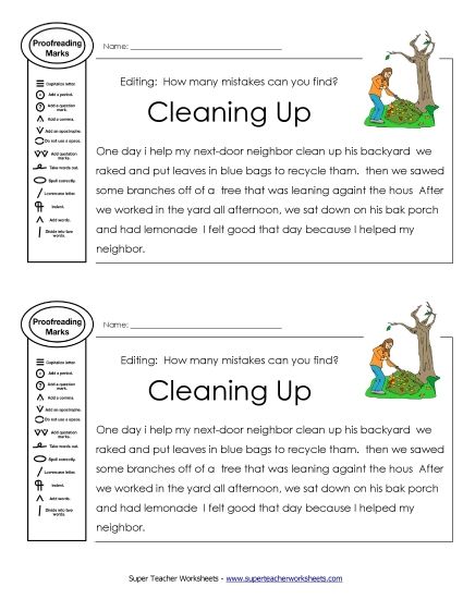 Beginner Editing Passages  (2nd–4th Grade) - Proofreading: Cleaning Up (Printable PDF Worksheet)