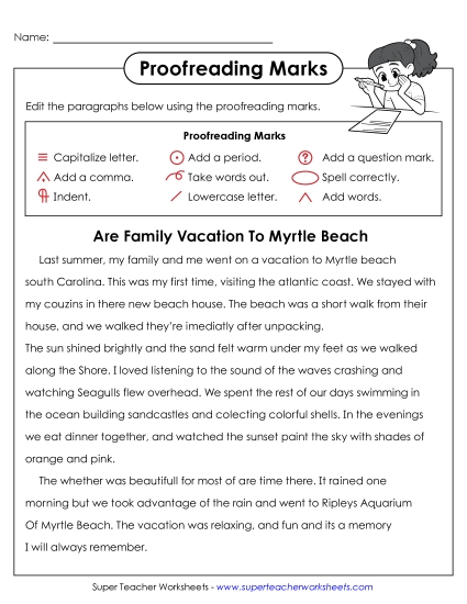 Advanced Editing Passages (5th–8th Grade) - Proofreading: Family Vacation (Printable PDF Worksheet)