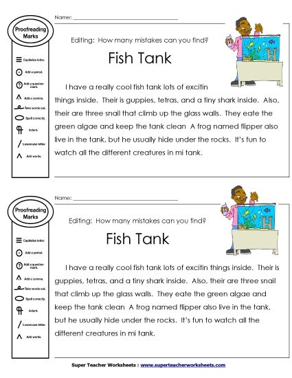 Beginner Editing Passages  (2nd–4th Grade) - Proofreading: Fish Tank (Printable PDF Worksheet)