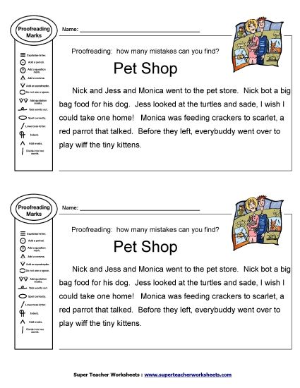Beginner Editing Passages  (2nd–4th Grade) - Proofreading: Pet Shop (Printable PDF Worksheet)