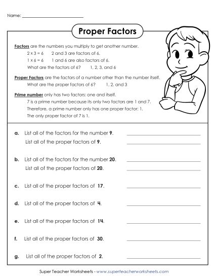 Proper Factors and Perfect Numbers - Proper Factors (Printable PDF Worksheet)