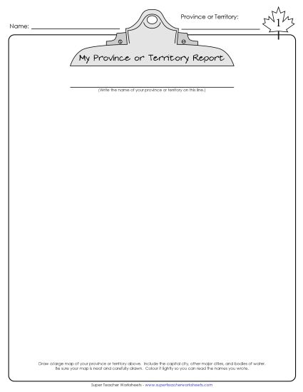 Reports, Games, & Worksheets - Province Report (Printable PDF Worksheet)
