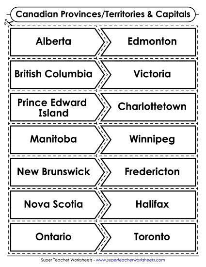 Social Studies Puzzle Match - Provinces/Territories & Capitals (Canadian) (Printable PDF Worksheet)