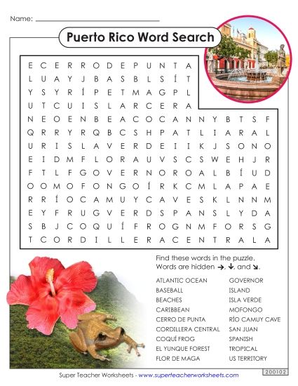 Puzzles - Puerto Rico Word Search (Printable PDF Worksheet)
