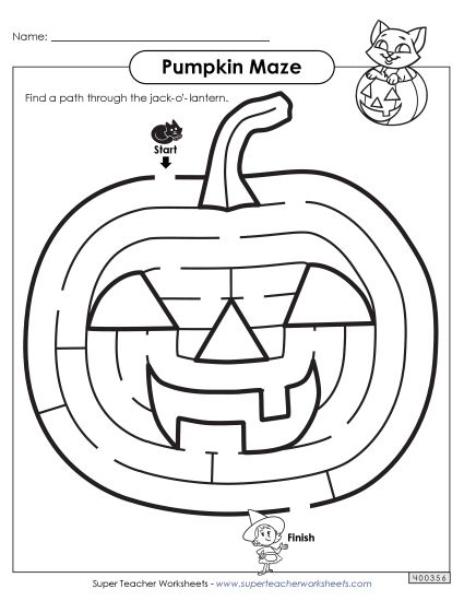 Puzzles - Pumpkin Maze (Easy) (Printable PDF Worksheet)