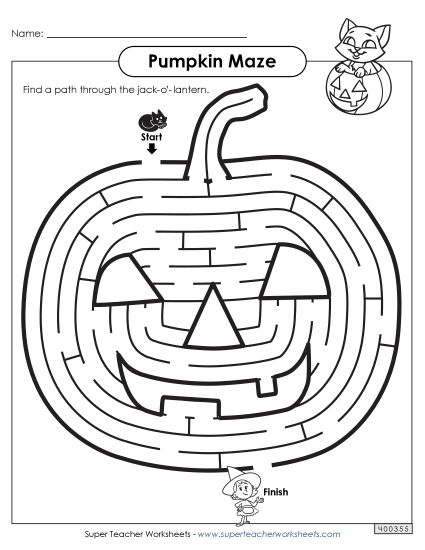 Puzzles - Pumpkin Maze (Intermediate) (Printable PDF Worksheet)