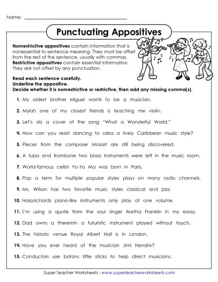 Worksheets - Punctuating Appositives (Extra Practice) (Printable PDF Worksheet)