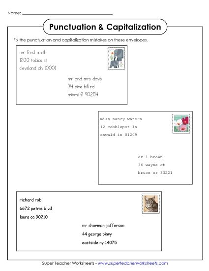 Commas - Punctuation Envelopes (Printable PDF Worksheet)