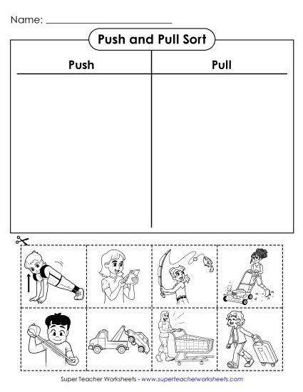 Push & Pull (Very Basic) - Push and Pull Sort (Cut and Glue) (Printable PDF Worksheet)