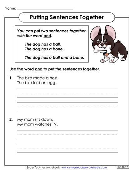 Basic - Putting Sentences Together (Printable PDF Worksheet)