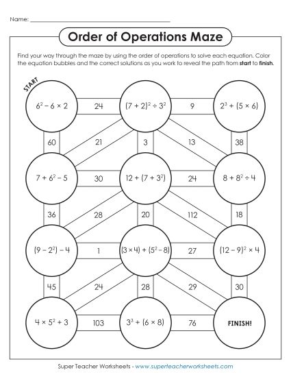 Whole Numbers Only - Puzzle: Order of Ops Maze (Printable PDF Worksheet)