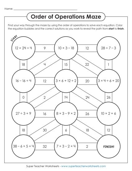 Puzzle: Order of Ops Maze (Printable PDF Worksheet)