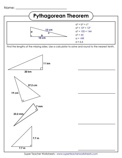 Level: Advanced - Pythagorean Theorem - Advanced (Printable PDF Worksheet)