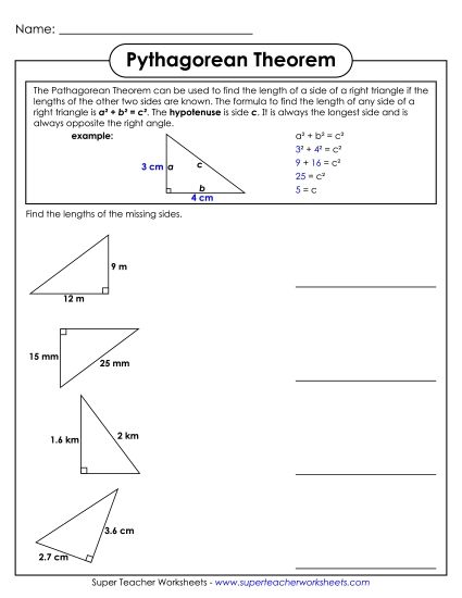 Level: Basic - Pythagorean Theorem - Basic (Printable PDF Worksheet)