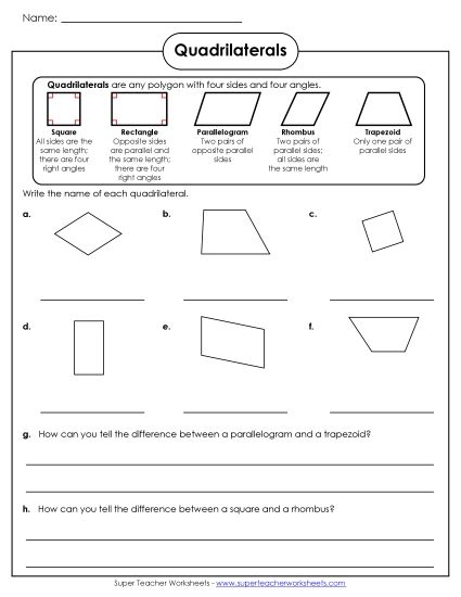 Quadrilaterals - Quadrilaterals (Printable PDF Worksheet)