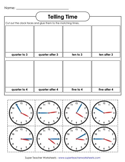 Quarter Hours - Quarter Hour Cut & Glue (Printable PDF Worksheet)