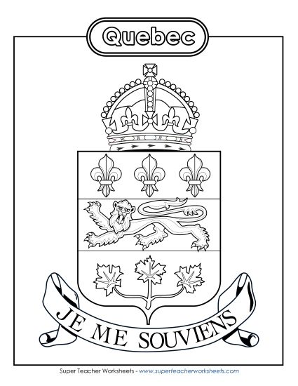 Flag and Coat of Arms - Quebec Coat of Arms (Black & White) (Printable PDF Worksheet)