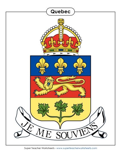 Flag and Coat of Arms - Quebec Coat of Arms (Full Colour) (Printable PDF Worksheet)