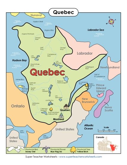 Maps - Quebec Map (Full Colour) (Printable PDF Worksheet)