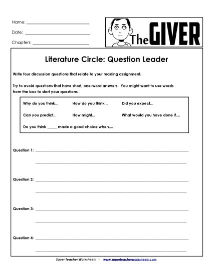 Literature Circles - Question Leader (Printable PDF Worksheet)