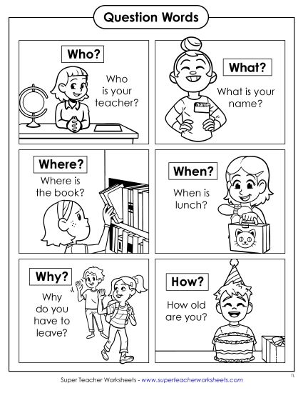 Anchor Chart - Question Words Anchor Chart: Who, What, Where, When, Why, and How (Printable PDF Worksheet)