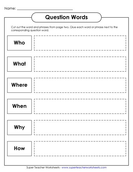 More Reading Printables - Question Words (Printable PDF Worksheet)