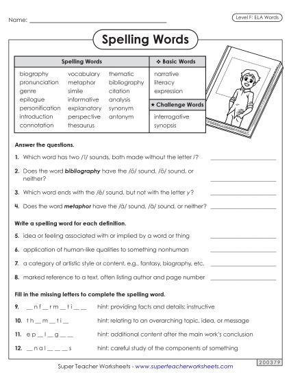 Worksheets and Puzzles - Question Worksheet (ELA) (Printable PDF Worksheet)