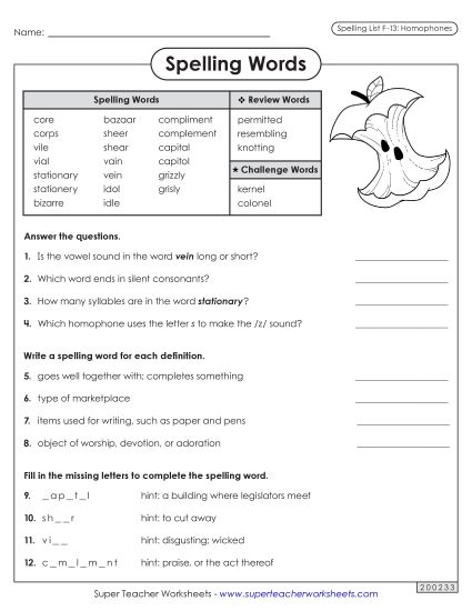 Worksheets and Puzzles - Question Worksheet (F-13) (Printable PDF Worksheet)