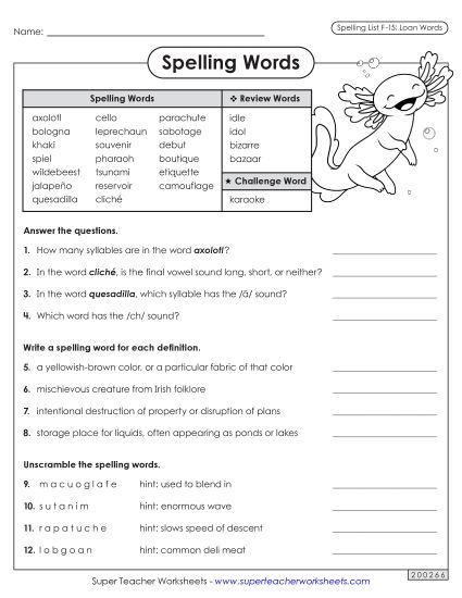 Worksheets and Puzzles - Question Worksheet (F-15) (Printable PDF Worksheet)
